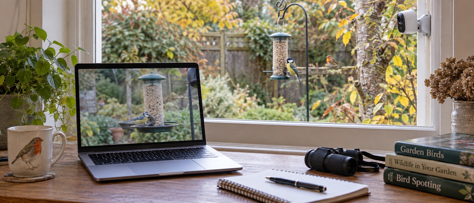 Illustrative computer showing a private test stream of a garden bird feeder