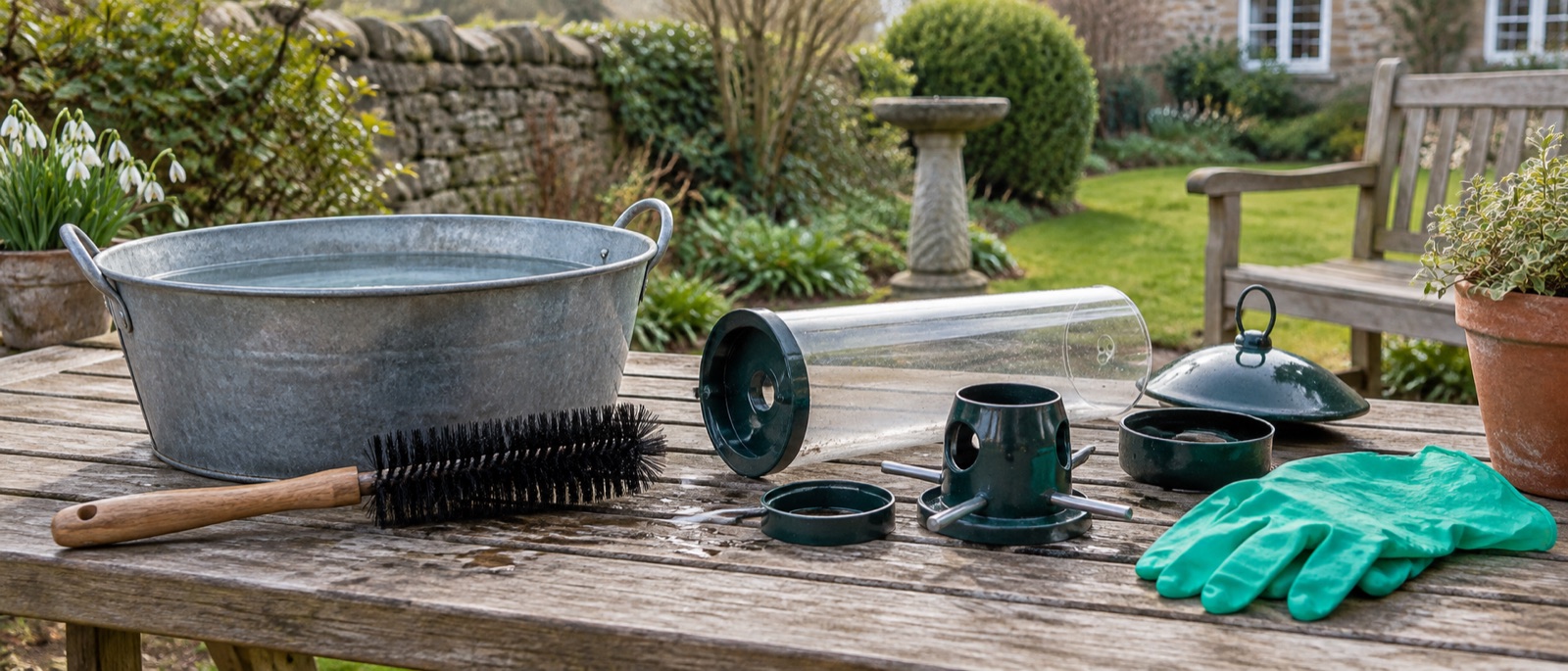 Illustrative outdoor feeder washing equipment without birds or carcasses