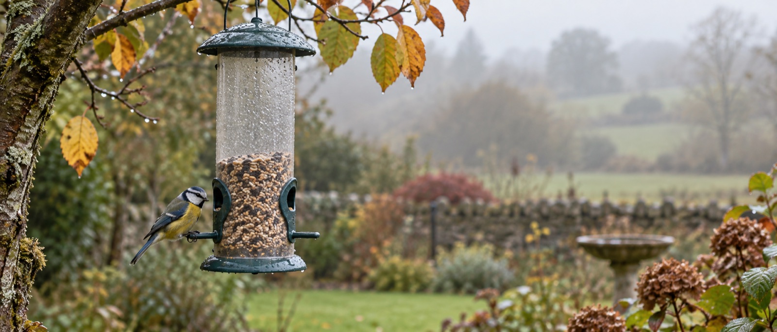 Illustrative modest fill in a quiet hanging feeder